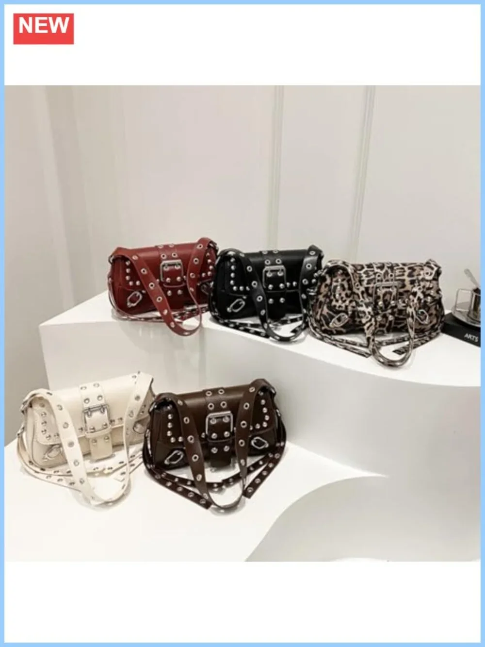 Studded Rivet Punk PU Leather Hobo Shoulder Bag Small Clutch Purse